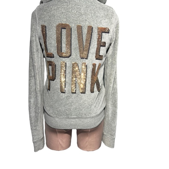 Victoria’s Secret - Pink velour hoodie lined in size XS. Gold bling accents. - Picture 5 of 14